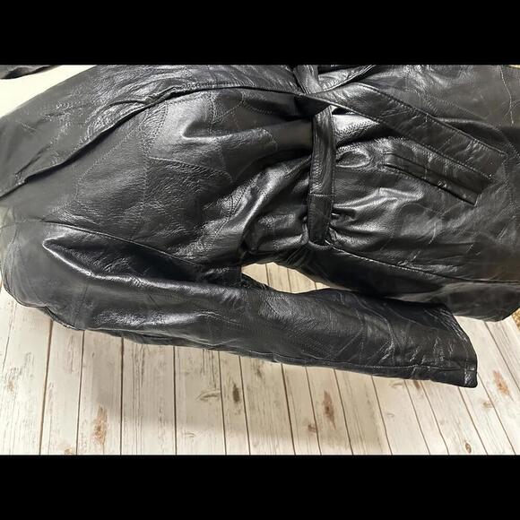 Vintage Navarre Leather Company mob wife leather patchwork belted trench coat - Picture 6 of 9